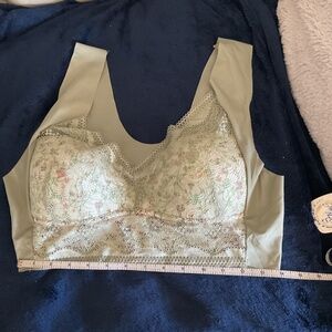 Lace covered BRA ~ floral design under lace ~ dusty green ~ XXX ~ no underwire